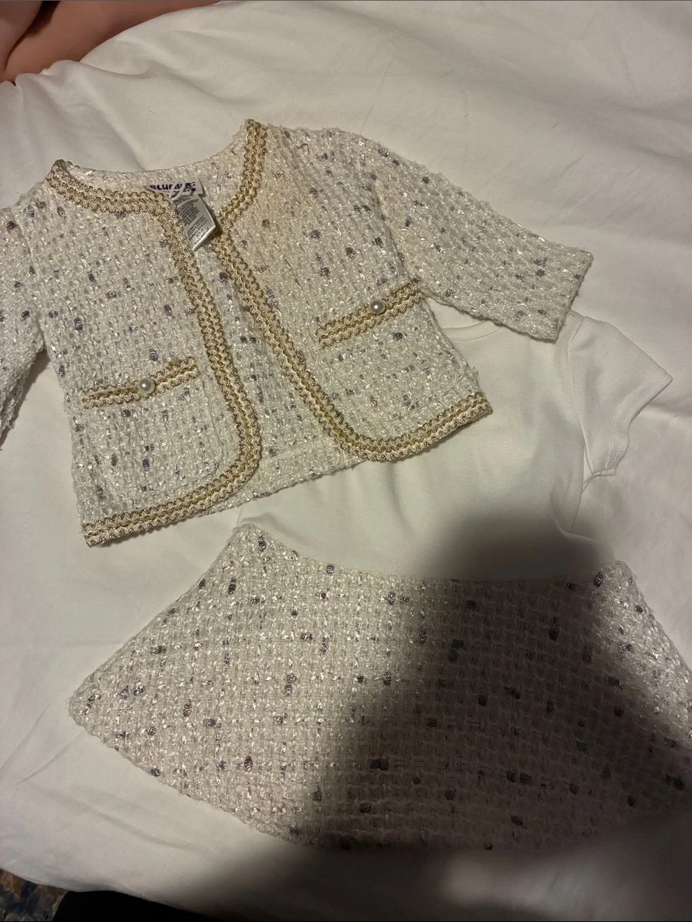 Girls Cream Tweed Jacket with Gold Trim by ZELLER